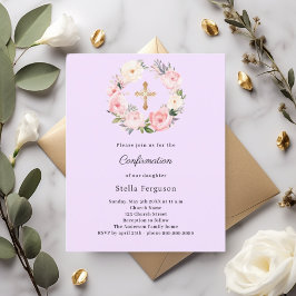 Lámina Lavender florals cross Confirmation invitation