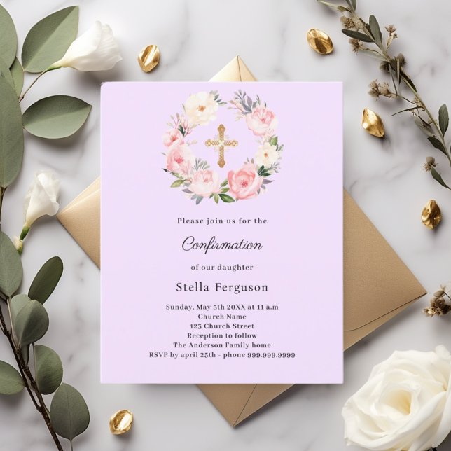Lámina Lavender florals cross Confirmation invitation (Subido por el creador)