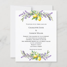 Lámina Lavender florals lemons wedding invitation