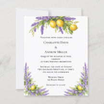 Lavender florals lemons wedding invitation