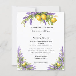 Lámina Lavender florals lemons wedding invitation