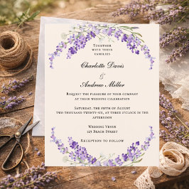 Lámina Lavender flowers champage cream wedding invitation