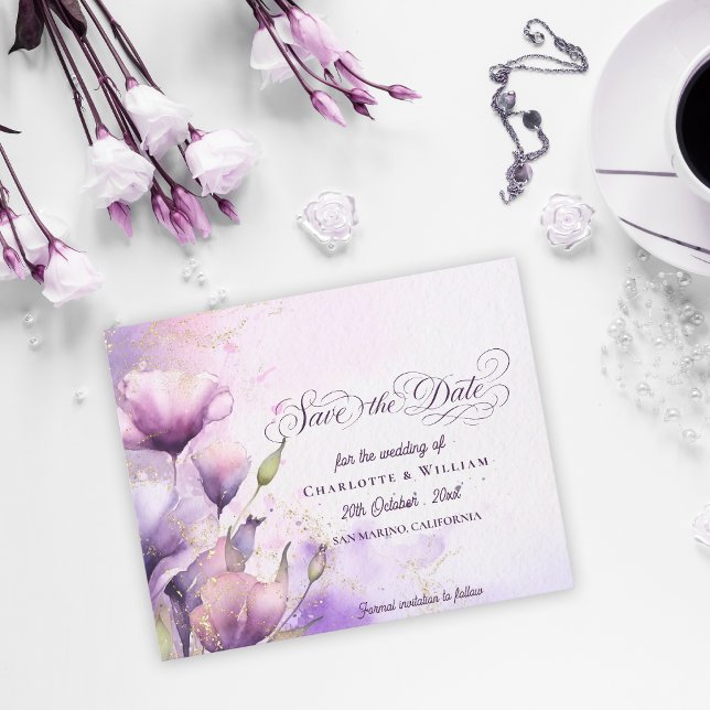 Lámina Lavender Gold Floral Wedding Save the Date (Lavender Gold Floral Wedding Save the Date)