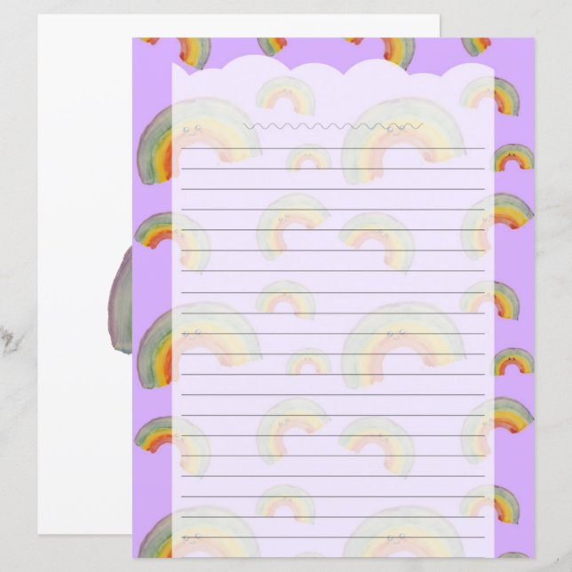Lámina Lavender Kawaii Rainbow Stationery Paper (Anverso / Reverso)