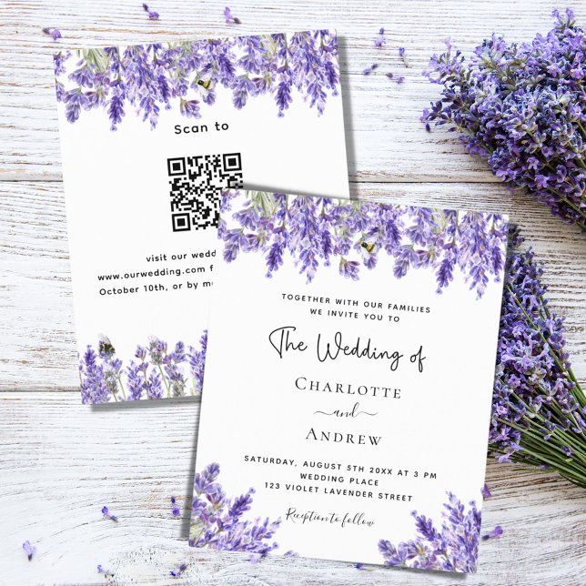 Lámina Lavender QR RSVP detalles de la invitación a boda  (Subido por el creador)