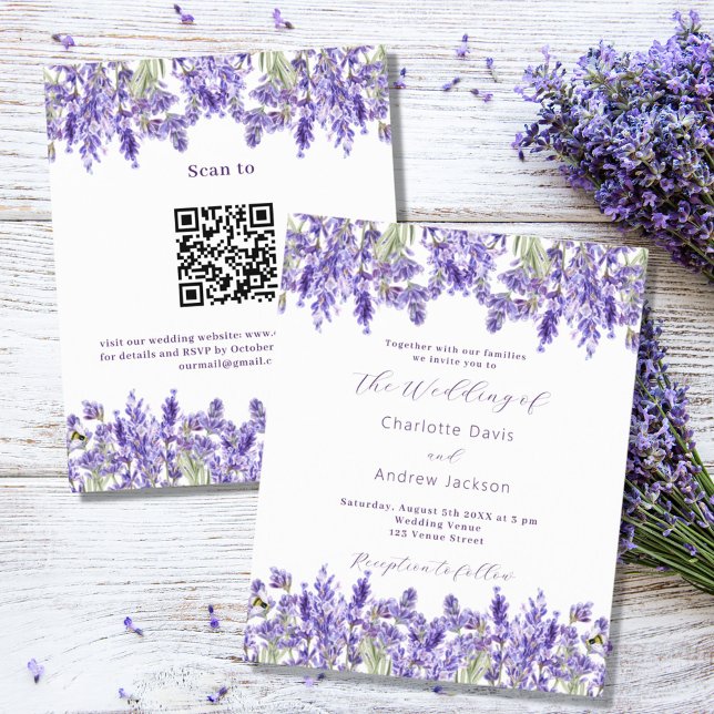 Lámina Lavender QR RSVP detalles de la invitación a boda  (Subido por el creador)