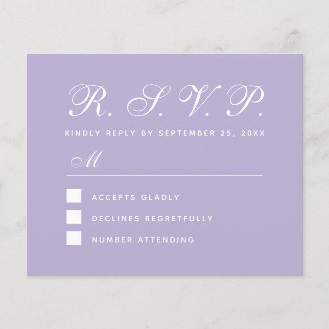 Lámina Lavender RSVP Presupuesto Simple Script Púrpura Ta (Anverso)