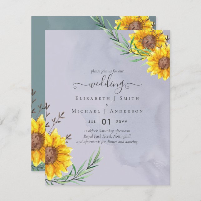 Lámina Lavender Sage Sunflowers Rustic Boho Boda (Anverso / Reverso)