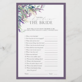Lámina Lavender Watercolor Floral Bridal Shower Game