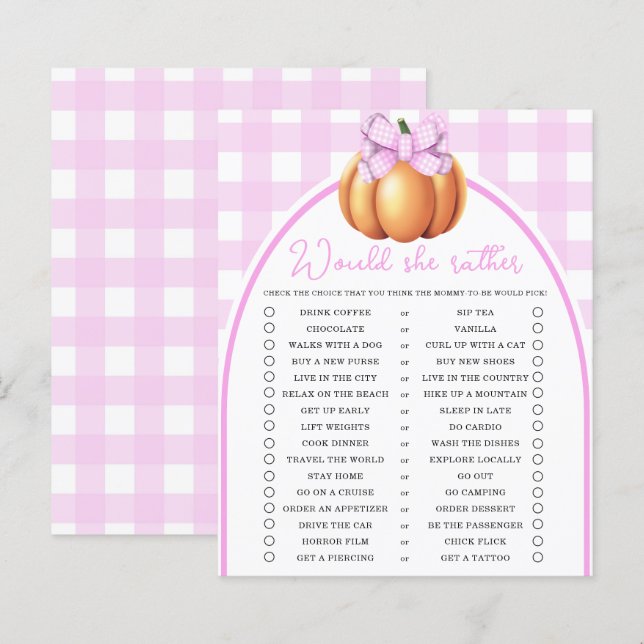 Lámina Lazo rosa de calabaza ¿Qué preferiría juego (Anverso / Reverso)
