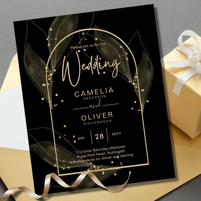 Lámina LeahG Black Gold deja el INVITE de la boda moderna (Subido por el creador)