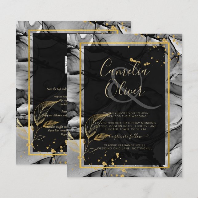Lámina LeahG® Black Gold Ink Wedding INVITE (Anverso / Reverso)