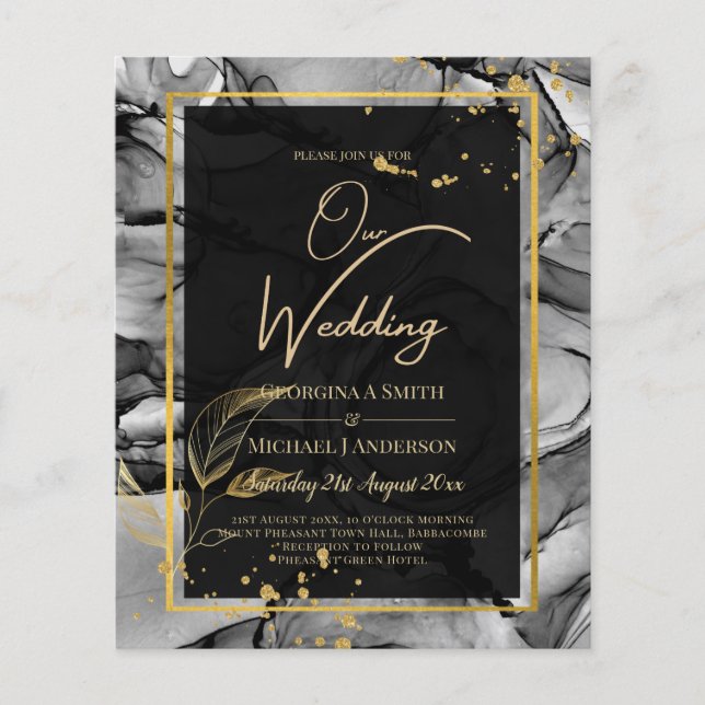 Lámina LeahG® Black Gold Ink Wedding INVITE (Anverso)