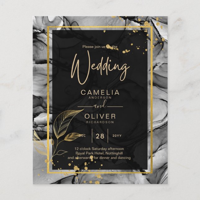 Lámina LeahG® Black Gold Ink Wedding INVITE (Anverso)