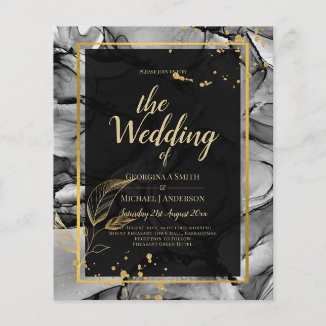 Lámina LeahG® Black Gold Ink Wedding INVITE (Anverso)
