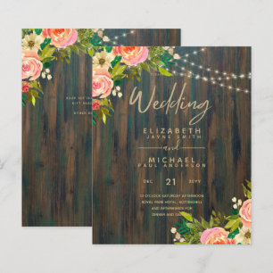 Lámina LeahG Boda floral de melocotones de madera rústica
