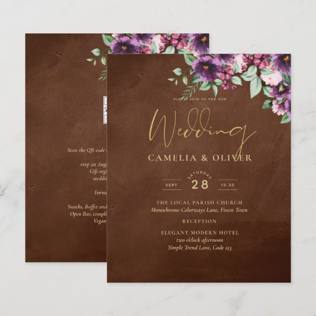 Lámina LeahG Brown Berry Plum Purple Boda Caer Invierno (Anverso / Reverso)