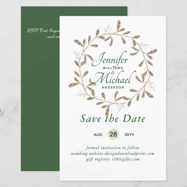 Lámina LeahG BUDGET Save Dates Modern Wreath Colors (Anverso / Reverso)