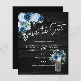 Lámina LeahG BUDGET Save The Date Black Blue Floral