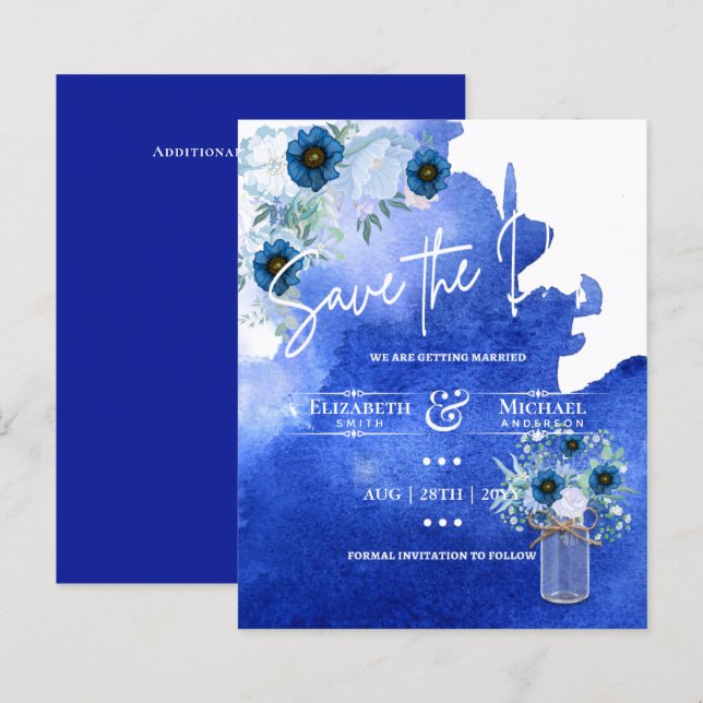 Lámina LeahG BUDGET Save The Date Blue Floral (Anverso / Reverso)