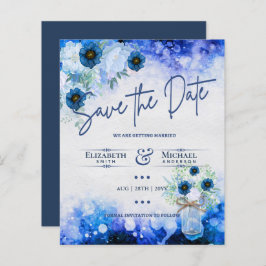 Lámina LeahG BUDGET Save The Date Blue Floral Watercolor