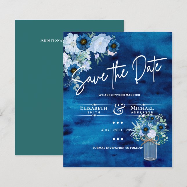 Lámina LeahG BUDGET Save The Date Blue Sage Floral (Anverso / Reverso)