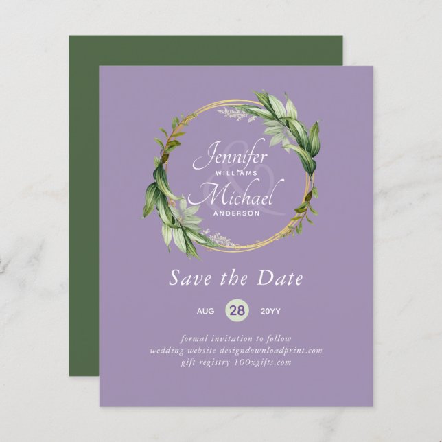Lámina LeahG BUDGET Save The Date Greenery Wreath Modern (Anverso / Reverso)