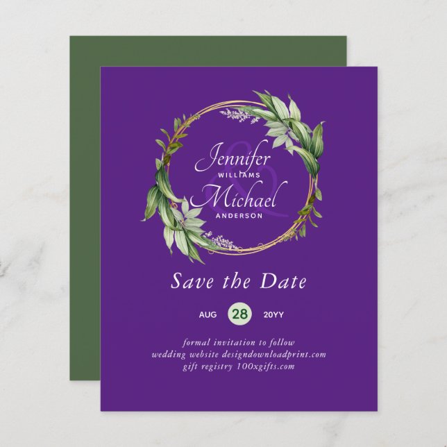Lámina LeahG BUDGET Save The Date Greenery Wreath Modern (Anverso / Reverso)