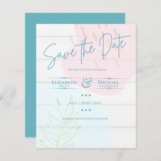 Lámina LeahG BUDGET Save The Date Pink Blue Gold Resumen (Anverso / Reverso)