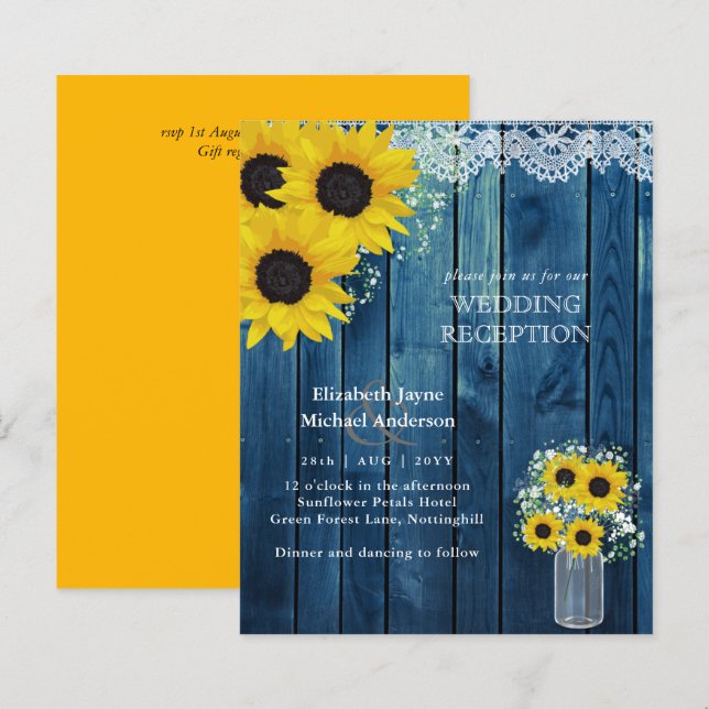 Lámina LeahG Budget Wedding RECEPCIÓN Rústicos Sunflowers (Anverso / Reverso)