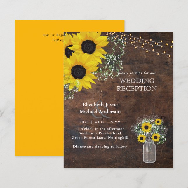 Lámina LeahG Budget Wedding RECEPCIÓN Rústicos Sunflowers (Anverso / Reverso)