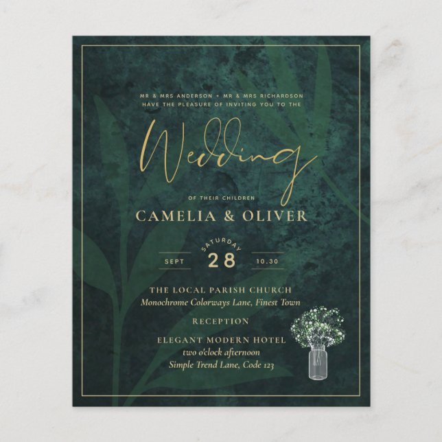 Lámina LeahG Emerald Forest Green Wedding INVITE (Anverso)