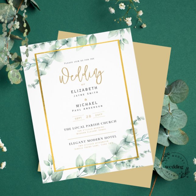 Lámina LeahG Eucalyptus Greenery Gold BODA QR CÓDIGO Inv (Subido por el creador)