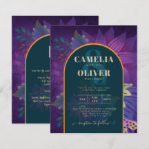 LeahG Green Purple Gold JEWEL TONES Wedding INVITE