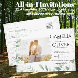 Lámina LeahG Greenery deja la invitación a la boda de la