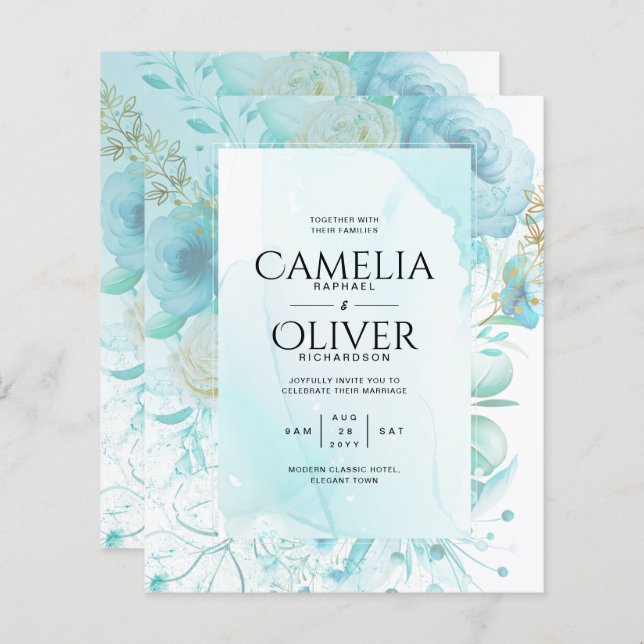 Lámina LeahG INK Sea Glass Turquoise Aqua Resumen INVITE (Anverso / Reverso)