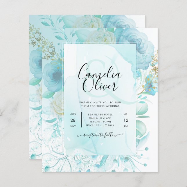 Lámina LeahG INK Sea Glass Turquoise Aqua Resumen INVITE (Anverso / Reverso)