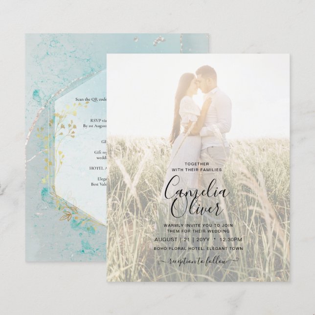 Lámina LeahG INK Sea Glass Turquoise Gold Aqua INVITE (Anverso / Reverso)