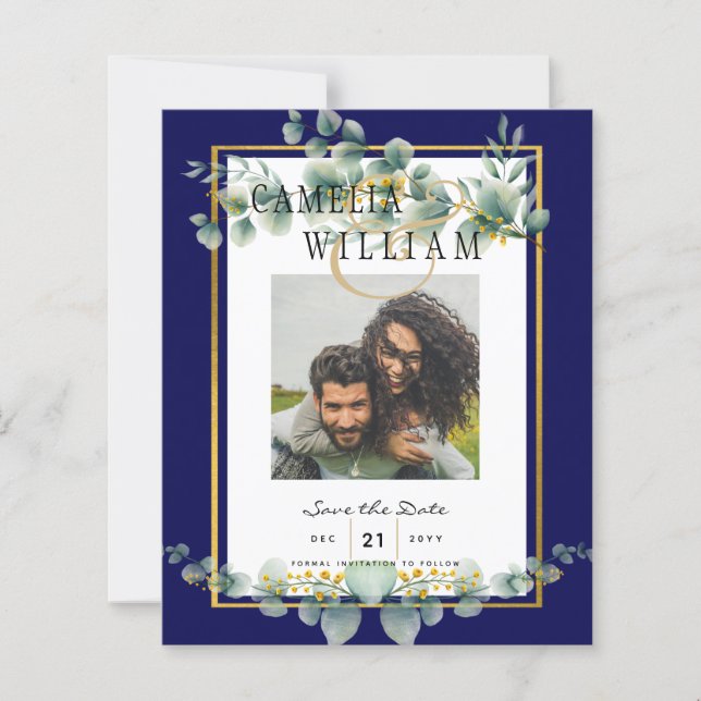 Lámina LeahG NAVY AZUL GOLD Greenery Eucalyptus Boda (Anverso)