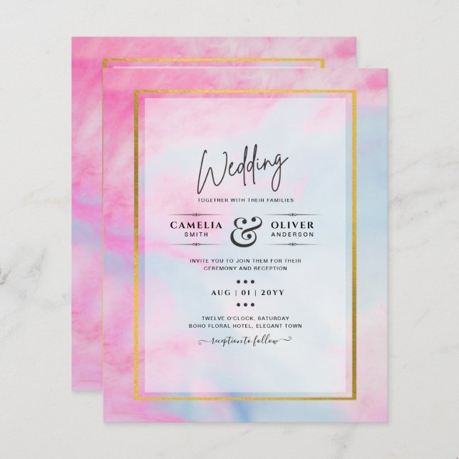 Lámina LeahG Pink Aqua Blue Gold INVITE (Anverso / Reverso)