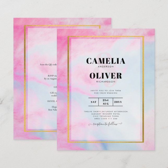 Lámina LeahG Pink Aqua Blue Gold INVITE (Anverso / Reverso)