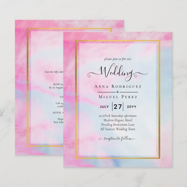 Lámina LeahG Pink Aqua Blue Gold INVITE (Anverso / Reverso)