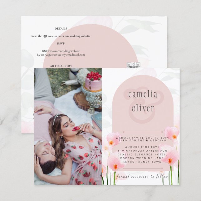 Lámina LeahG Pink Calla Lily FOTO Overlay Wedte Invite de (Anverso / Reverso)