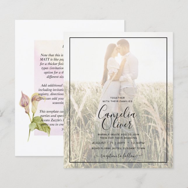 Lámina LeahG Pink Calla Lily FOTO Overlay Wedte Invite de (Anverso / Reverso)
