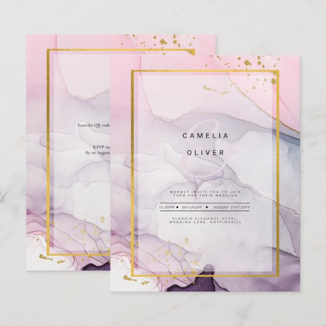 Lámina LeahG Pink Purple Lavender Gold TINK Wedding INVIT (Anverso / Reverso)