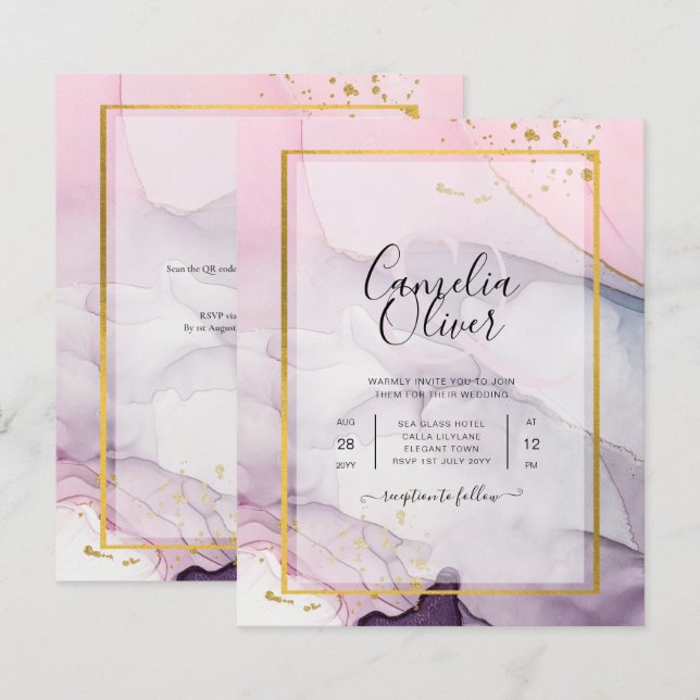 Lámina LeahG Pink Purple Lavender Gold TINK Wedding INVIT (Anverso / Reverso)