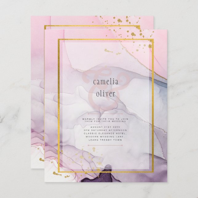 Lámina LeahG Pink Purple Lavender Gold TINK Wedding INVIT (Anverso / Reverso)