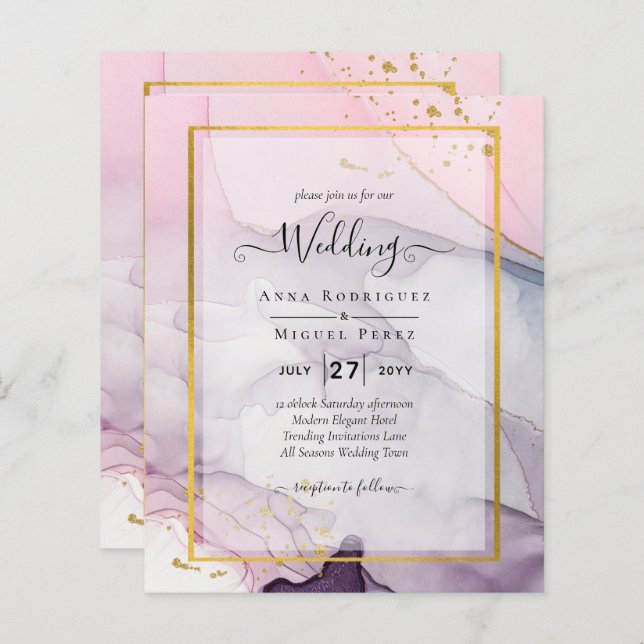 Lámina LeahG Pink Purple Lavender Gold TINK Wedding INVIT (Anverso / Reverso)