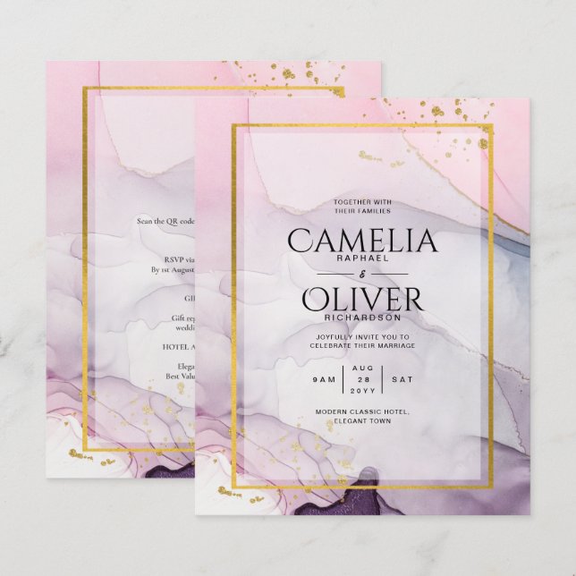 Lámina LeahG Pink Purple Lavender Gold TINK Wedding INVIT (Anverso / Reverso)