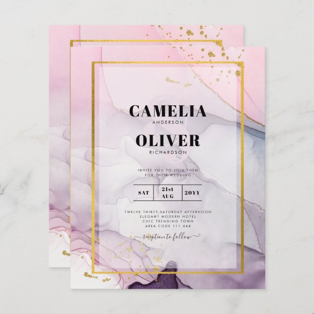 Lámina LeahG Pink Purple Lavender Gold TINK Wedding INVIT (Anverso / Reverso)
